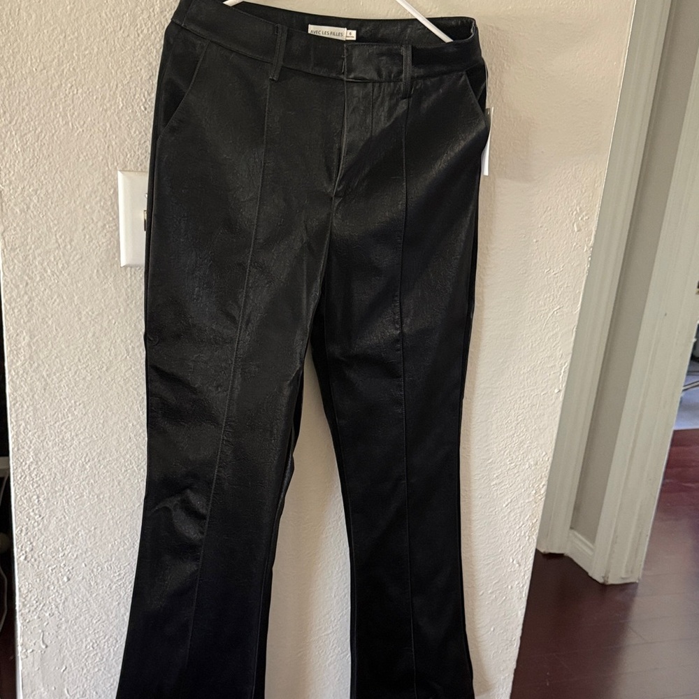 Avec Les Filles Black Faux Leather Straight-Leg Pants